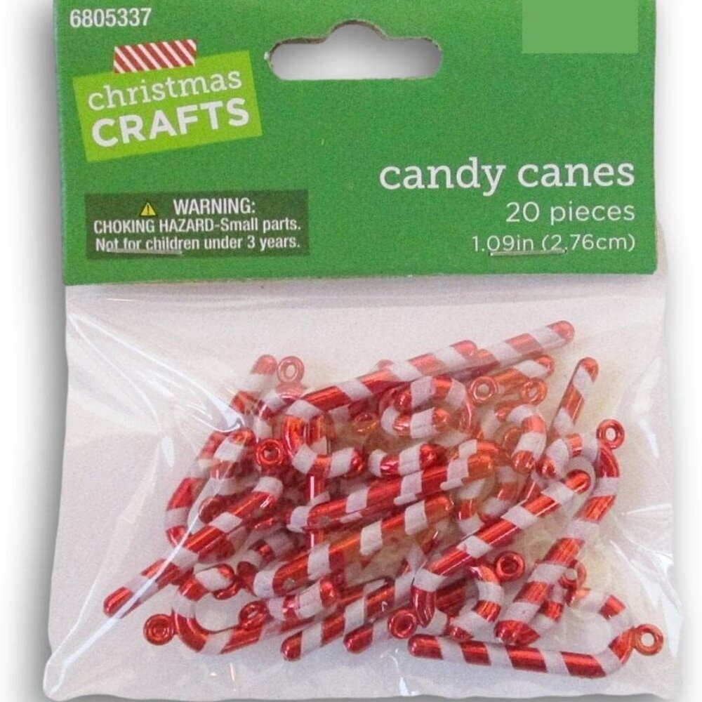 Mini Candy Cane Ornament Charms,Plastic - 20 Piece - 1.09 Inches